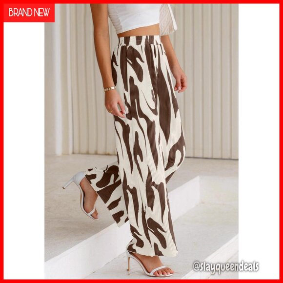 Wide Leg Palazzo Pants High Waist Pleated Lounge Casual Dressy - Picture 6 of 7